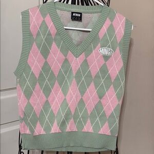 NWOT MINGA Green and Pink Argyle Sweater Vest